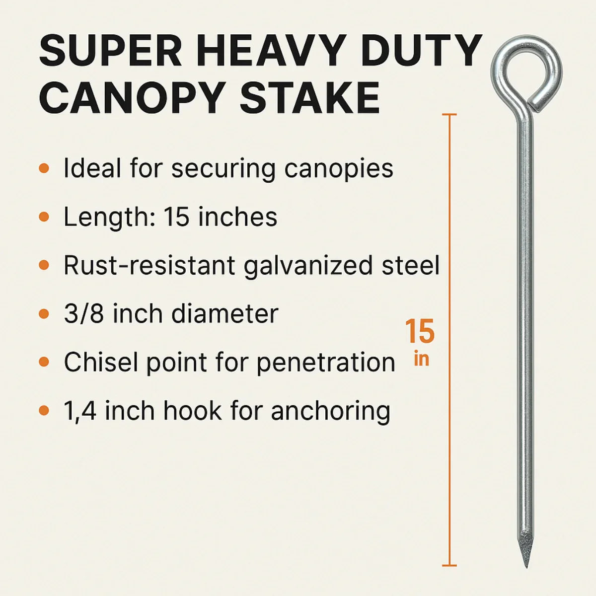 Heavy Duty Canopy Stake 15" - TarpsPlus