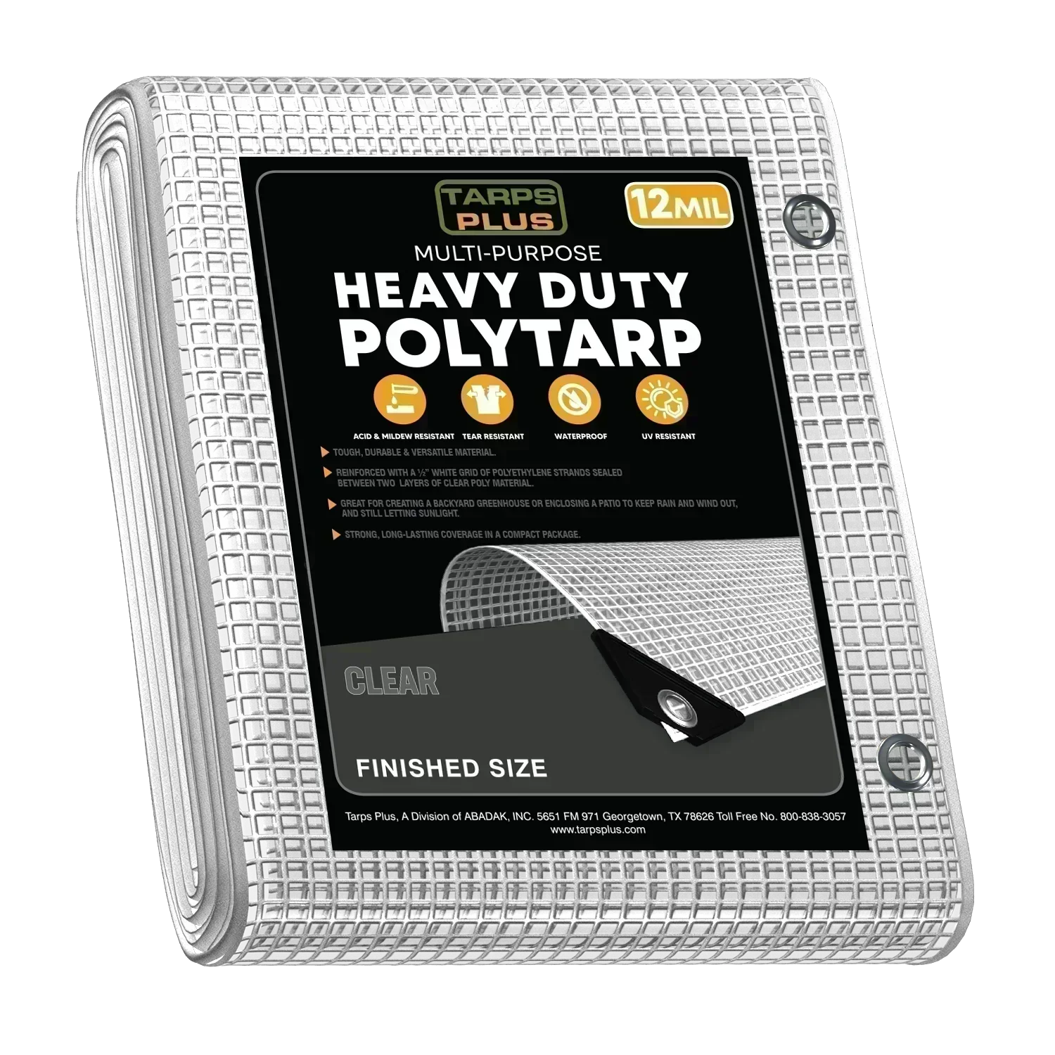 Clear 16' x 20' clean weather tarps designed for outdoor utility and barrier coverage