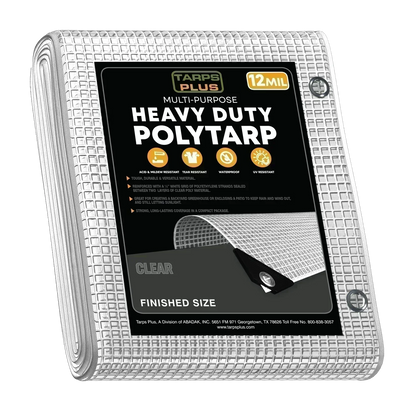 Clear 16' x 20' clean weather tarps designed for outdoor utility and barrier coverage