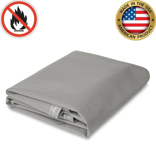Gray 20' x 30' 18oz flame retardant vinyl tarp suitable for worksite fire protection