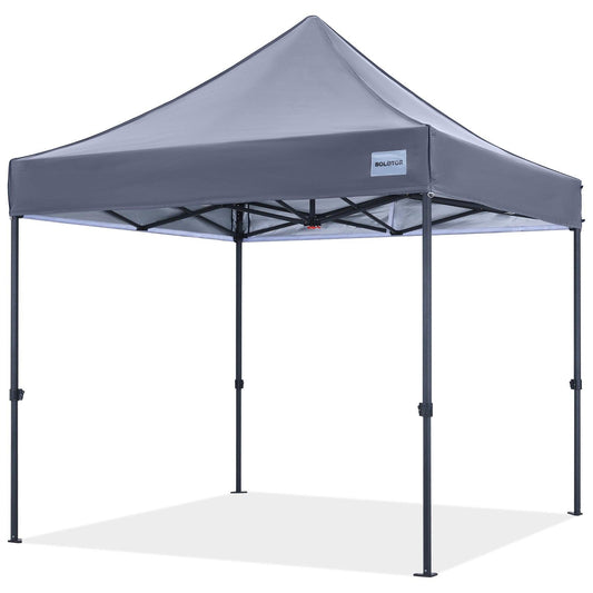 Gray 8' x 8' Bolotor pop-up tent featuring an instant canopy frame setup