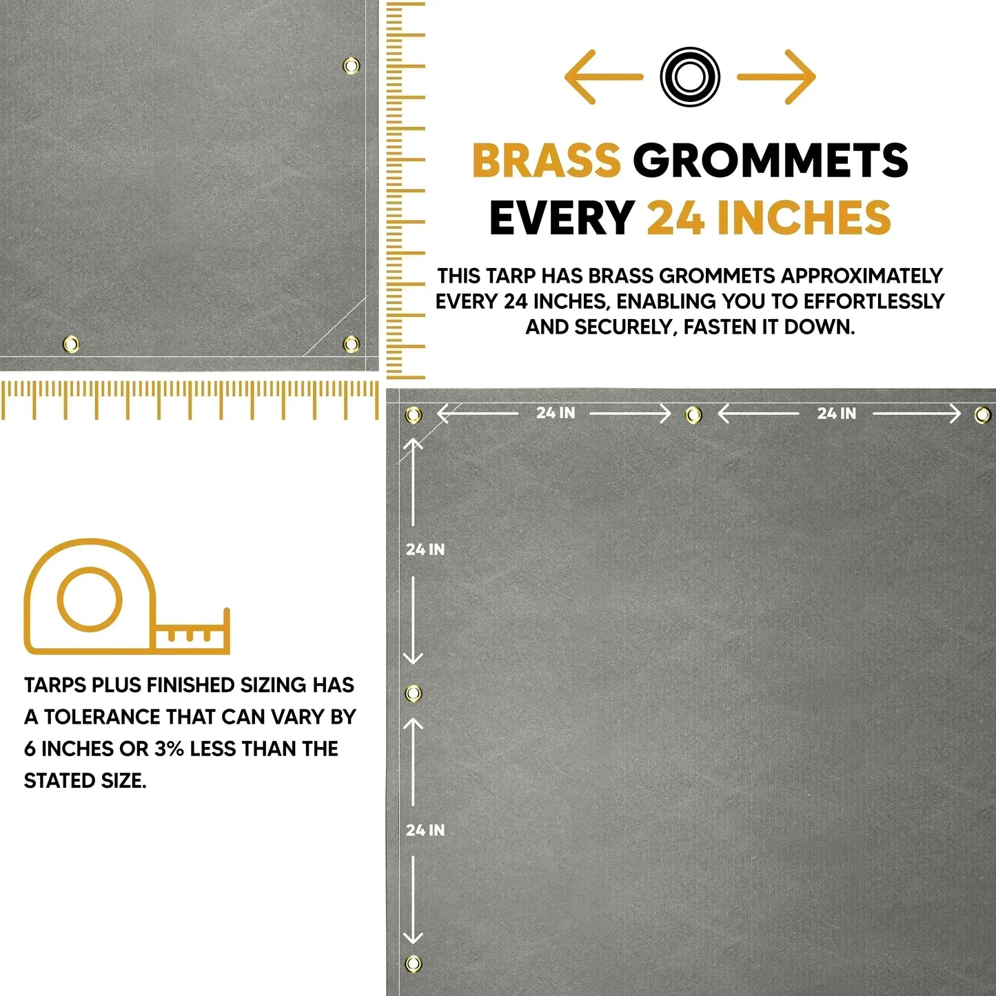 Gray 14' x 20' waterproof canvas tarp featuring brass eyelets and reinforced stitching