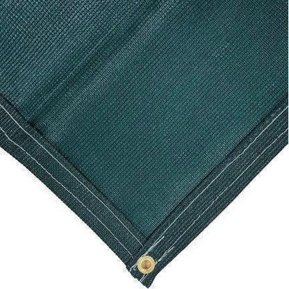 Green 12' x 20' 86% super shade mesh tarp featuring rugged corner webbing support