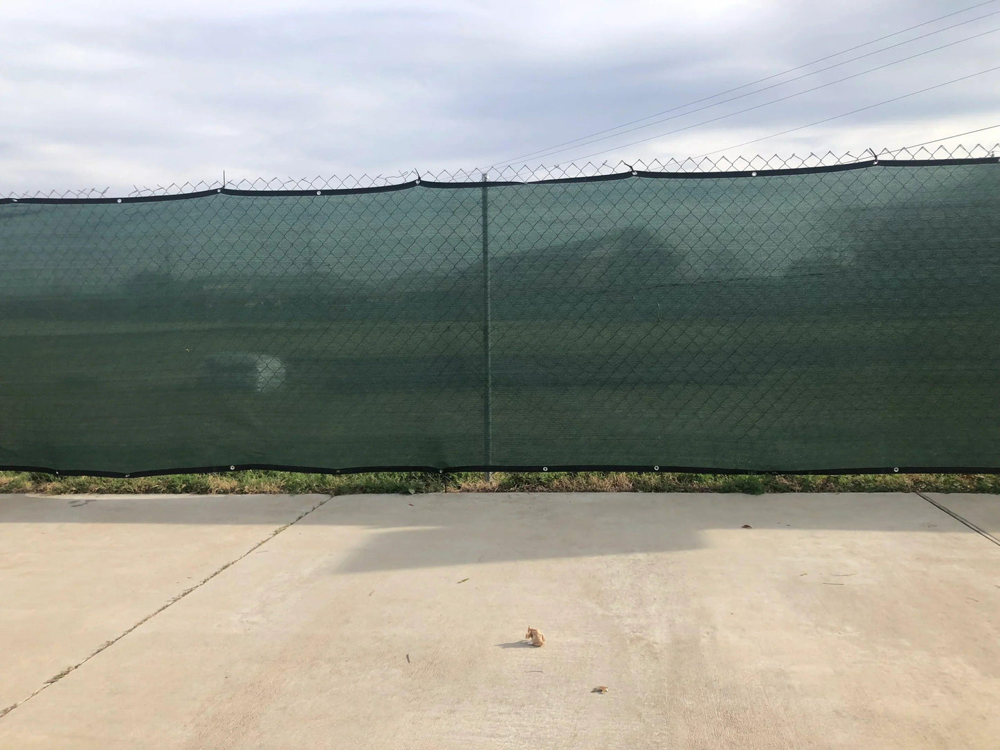Green 4' x 50' 90% privacy fence mesh tarp providing wind filtering coverage