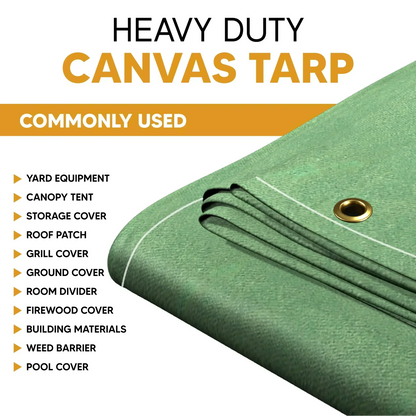 Green 6' x 10' canvas tarp suitable for outdoor ground and utility coverage use