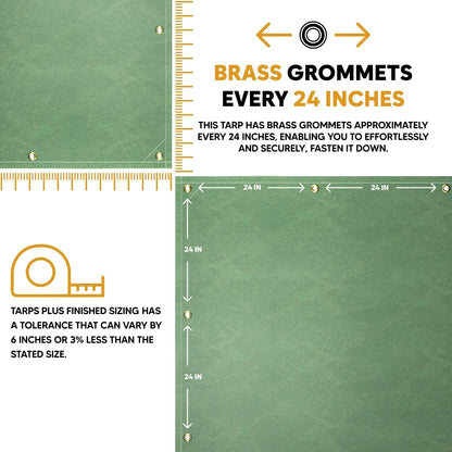 Green 8' x 10' canvas tarp featuring grommet edges and reinforced stitching support