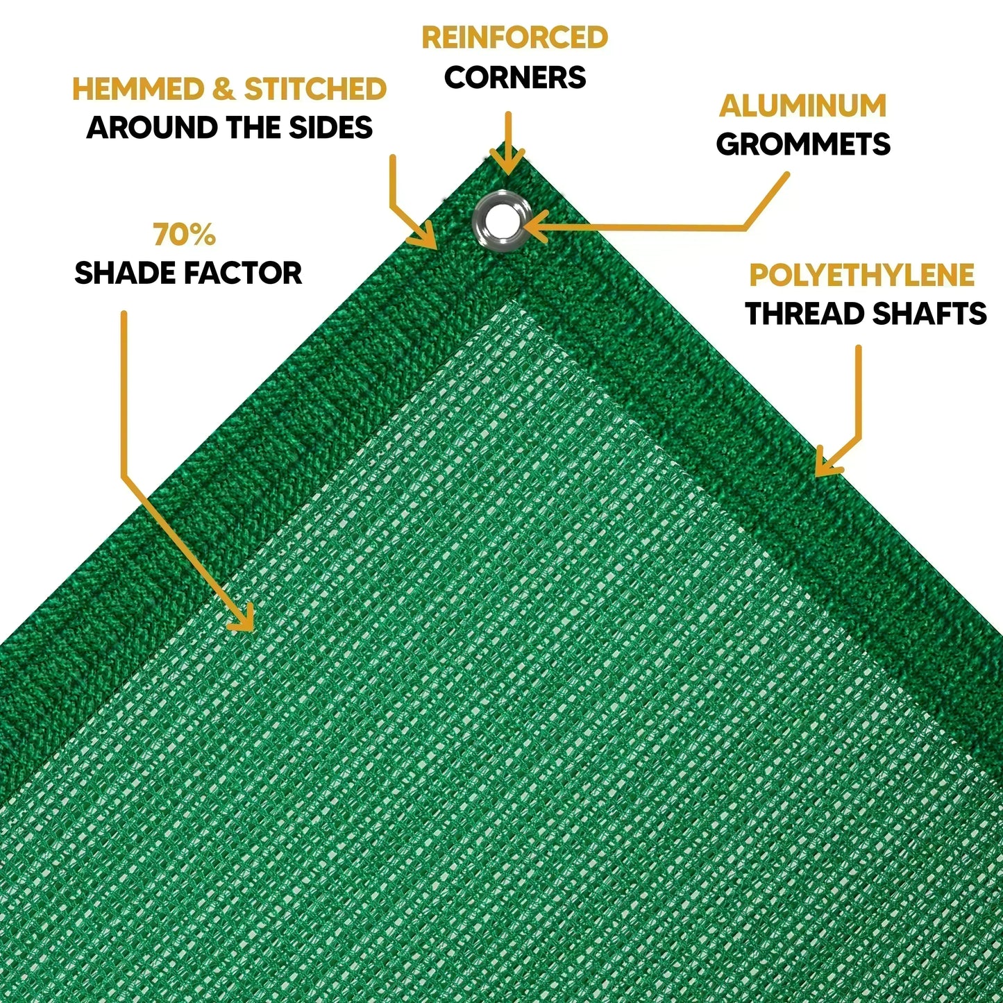 Green 20' x 30' mesh tarp showing reinforced corner webbing anchor