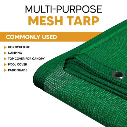 Green 30' x 40' mesh tarp designed for maximum airflow and screening coverage
