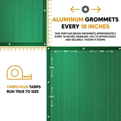 Green 6' x 8' mesh tarp equipped with reinforced border fastening system