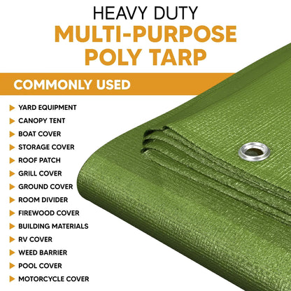Green 12' x 16' leaf tone tarp suitable for ground coverage and outdoor separation use support