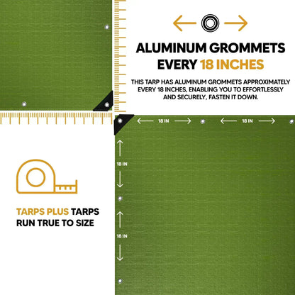 Green 16' x 20' heavy duty tarps built for utility weather defense and protection use