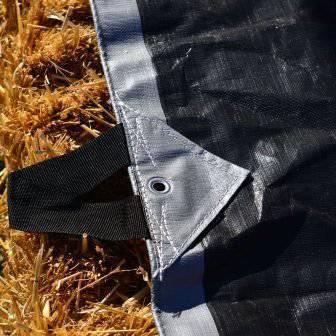 Hay Tarp 41' x 48' displaying durable tie flap for dependable fastening