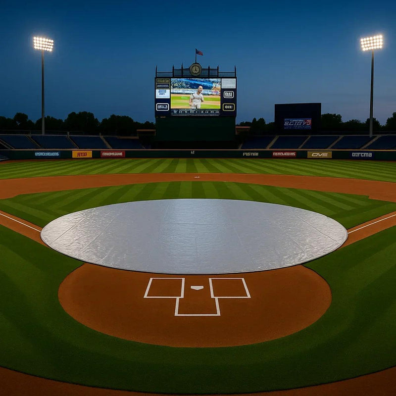 Home plate cover providing baseball infield protection during wet weather conditions