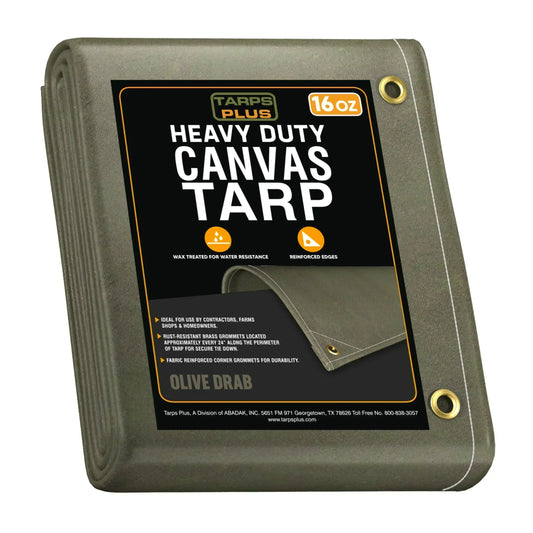 Olive Drab 6' x 20' canvas tarp folded for durable outdoor utility coverage