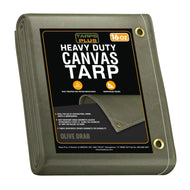 Olive Drab 8' x 12' canvas tarp folded for practical outdoor worksite coverage