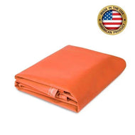 Orange 30' x 30' 18oz vinyl tarp featuring maximum strength barrier protection