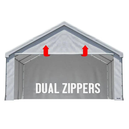 10' peak end wall with zipper featuring a roll up door panel