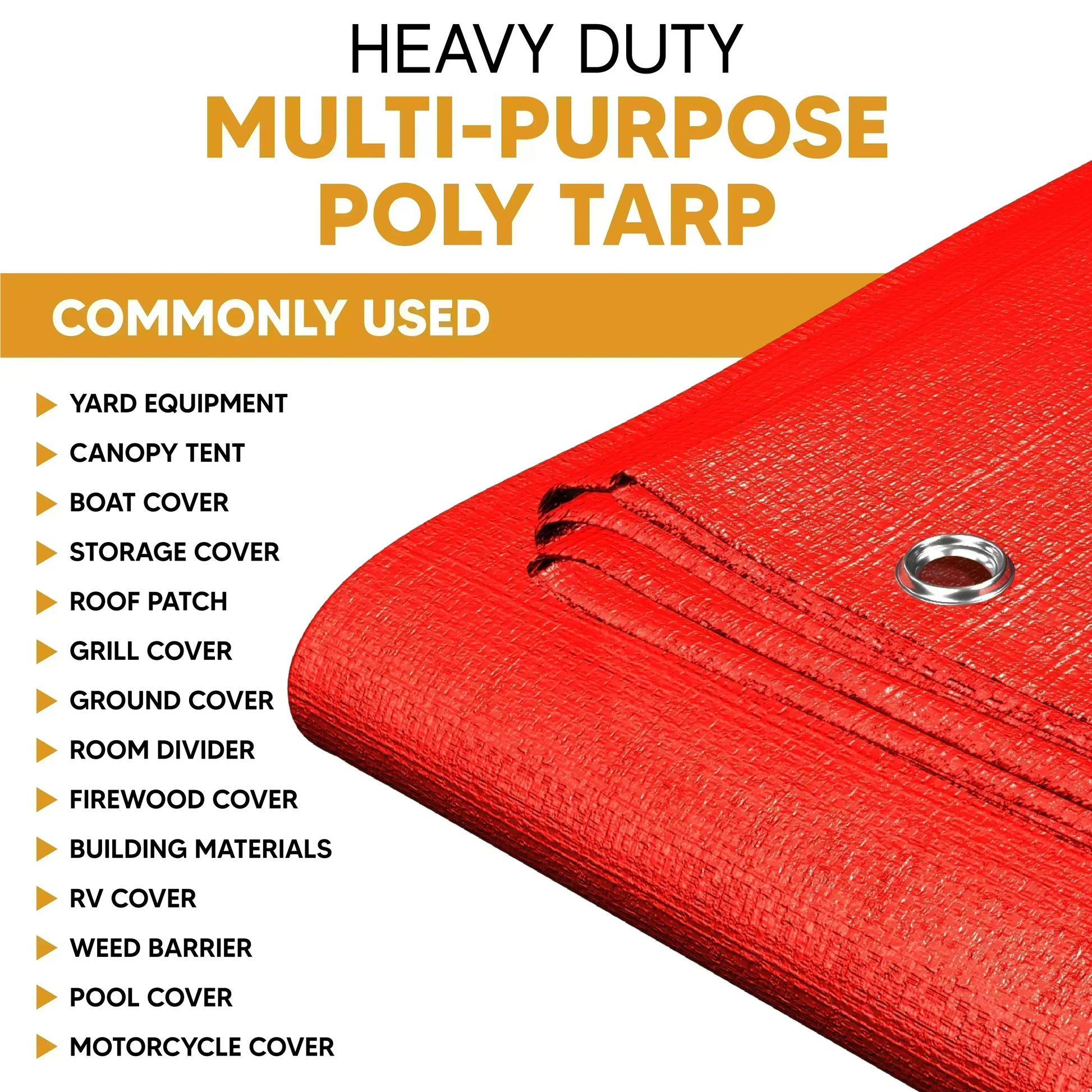 Red 14' x 20' heavy poly tarps built for broad outdoor weather protection applications