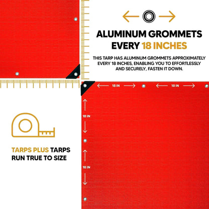Red 16' x 20' vibrant tarps suitable for ground coverage and outdoor separation tasks
