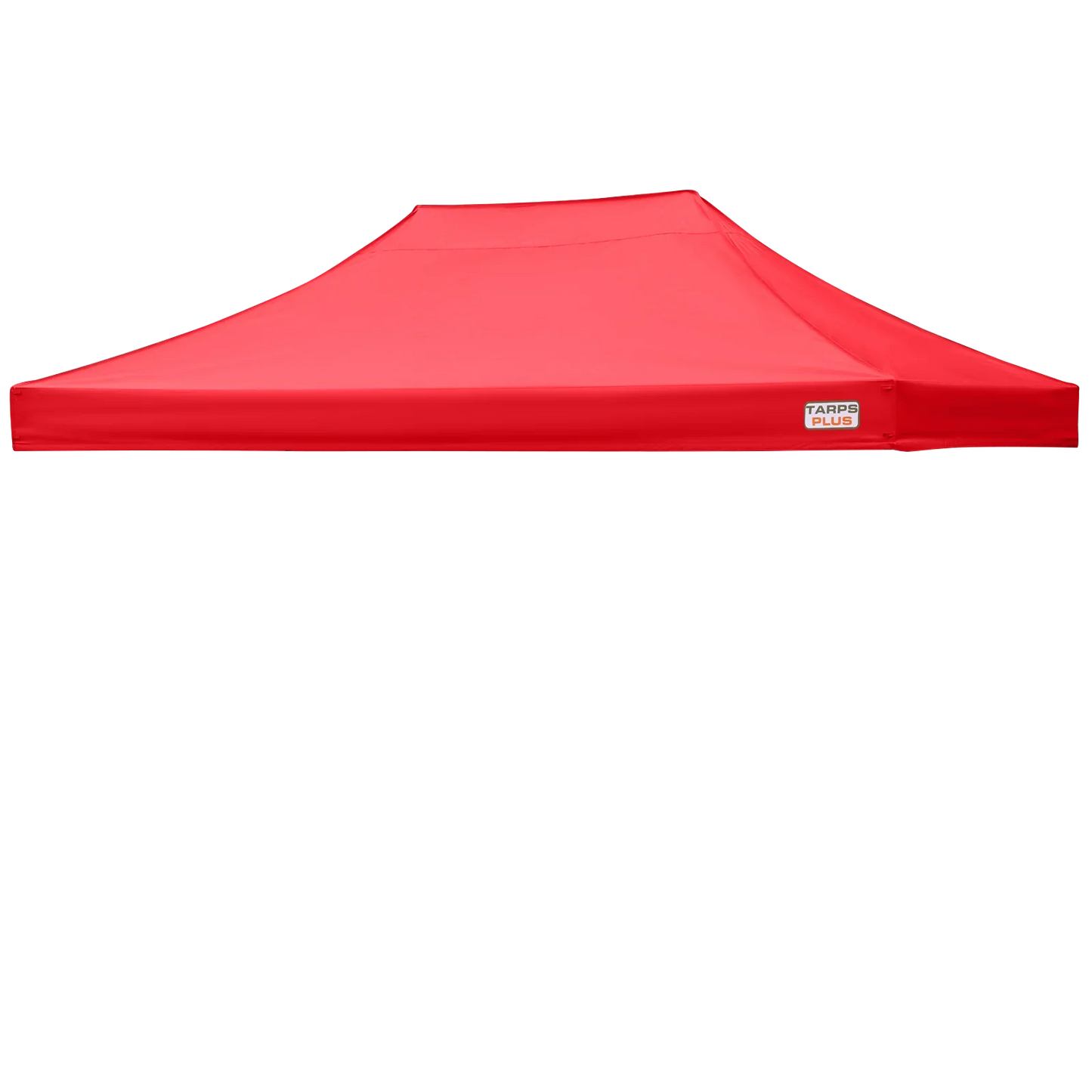 Red 10' x 15' pop-up tent top providing commercial shade roof coverage