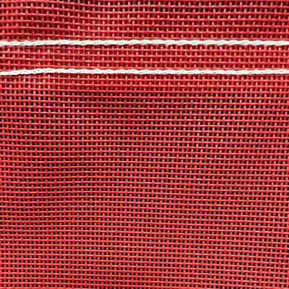 Red 12' x 20' vinyl mesh tarp showcasing weather ready mesh fabric and stitched trim