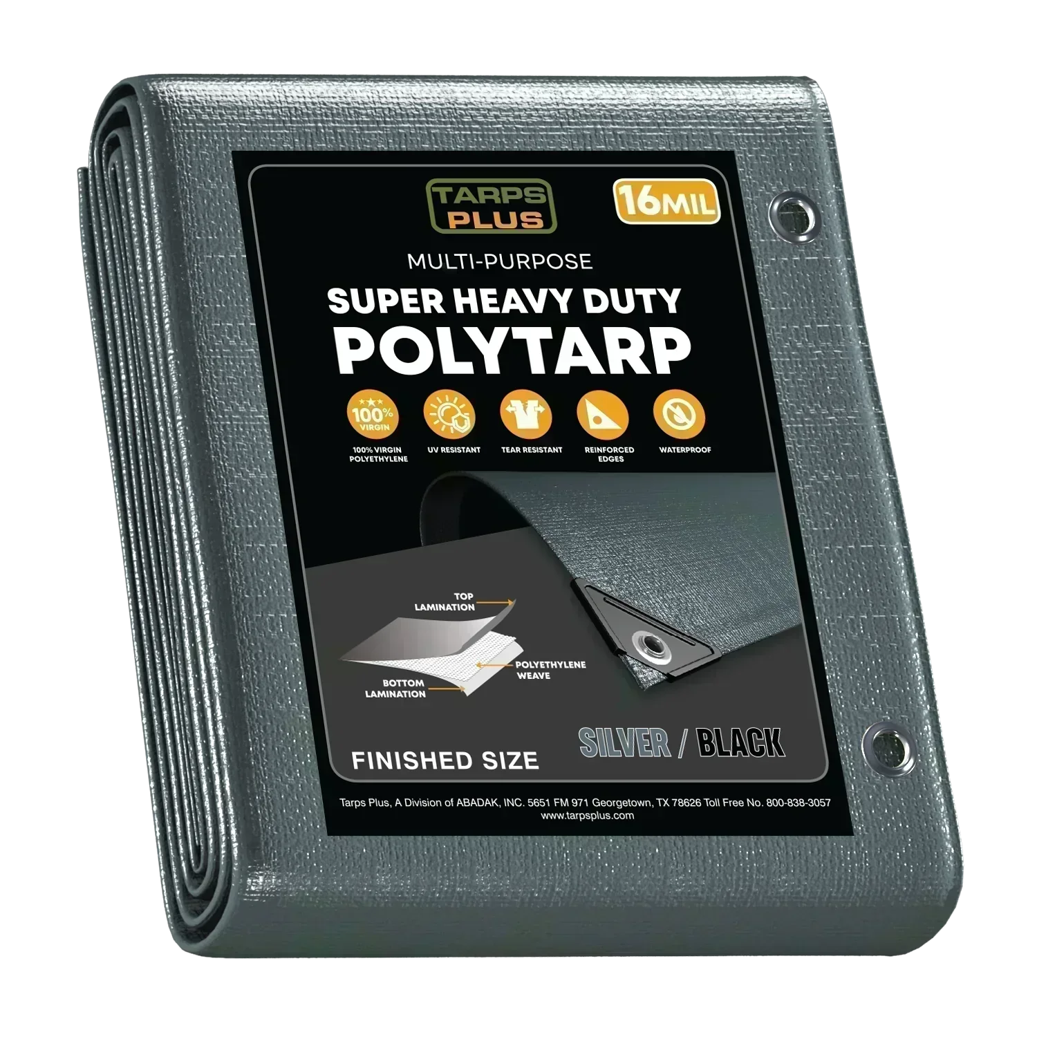 Silver/Black Poly Tarp 10' x 12' by Tarps Plus