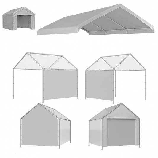 Silver 10' x 20' canopy enclosure kit creating an extended frame enclosure