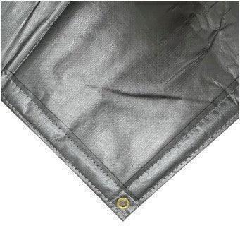 Silver insulated poly tarp 12' x 15' featuring an industrial fastening corner for reliable attachment