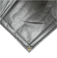 Silver insulated poly tarp 6' x 15' displaying a metallic grommet anchor point for secure tie downs