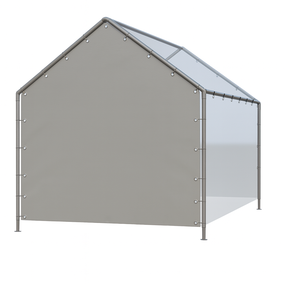 Silver 10' peak end wall creating a frame end enclosure system
