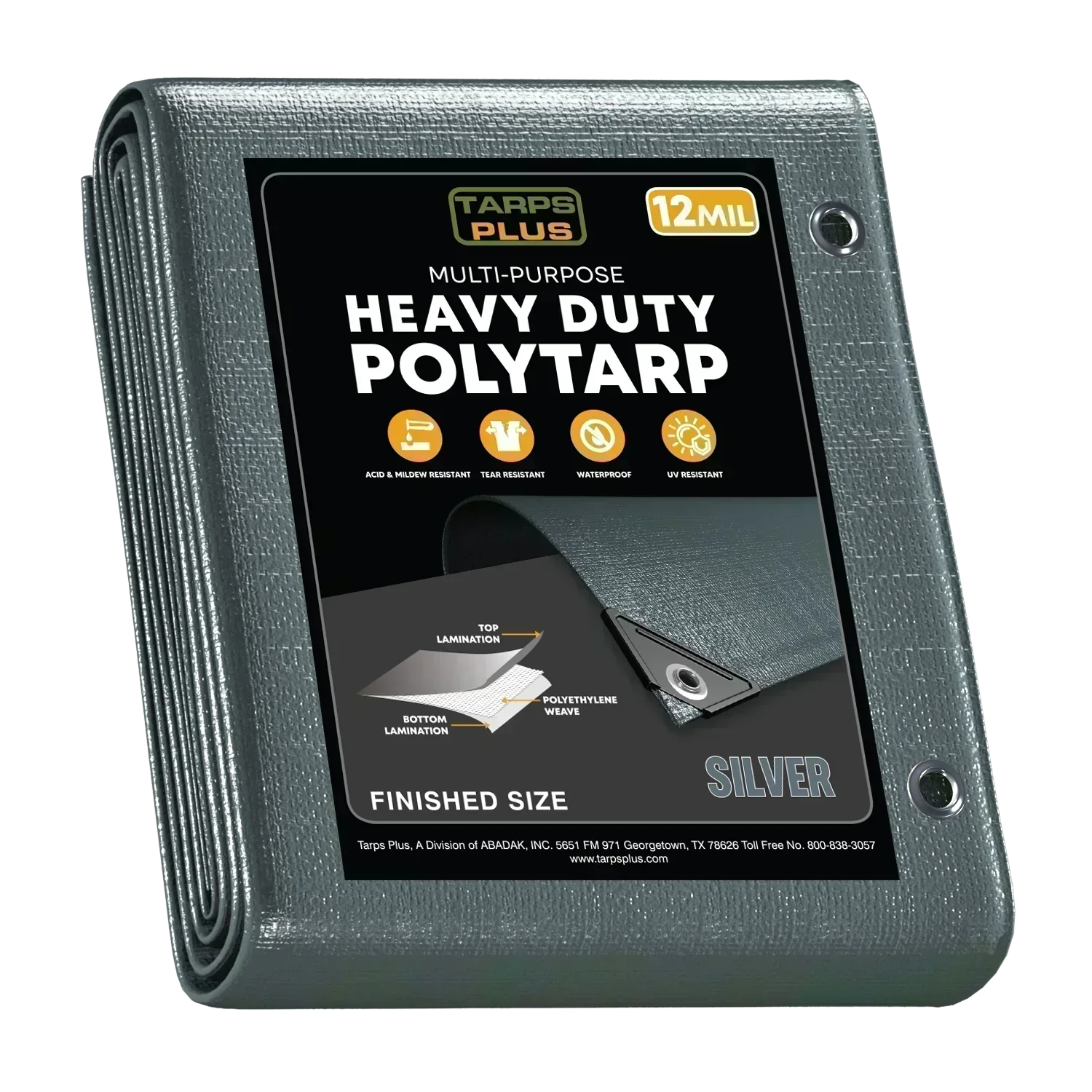 silver 20' x 40' poly tarp wide with shiny surface