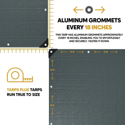 Silver 30' x 50' heavy surface tarp built for extensive weather defense and utility use