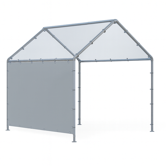 Silver 7' x 10' side wall providing weather barrier protection