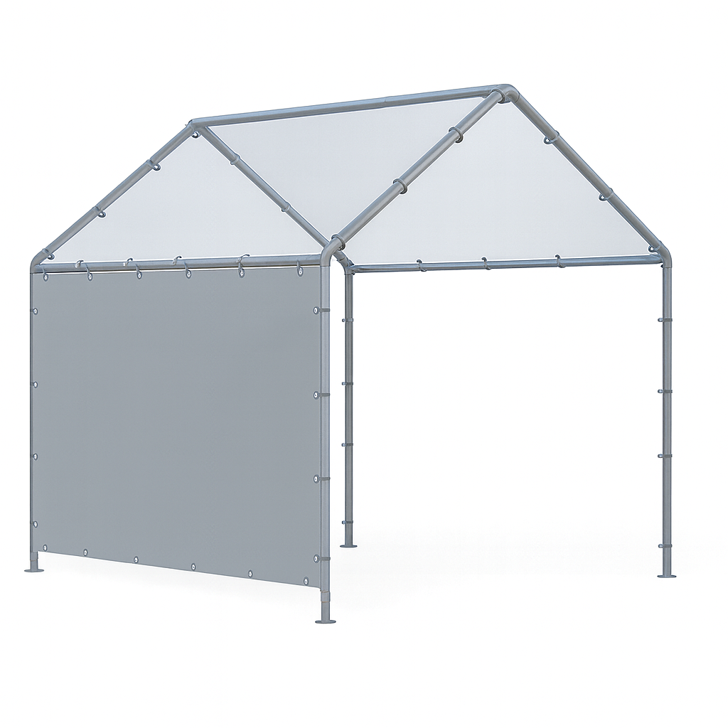 Silver 7' x 20' side wall providing commercial side protection