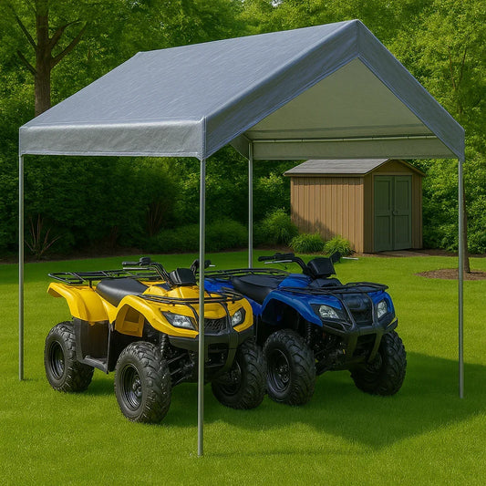 Silver 10' x 10' valance tarp offering weather resistant canopy protection