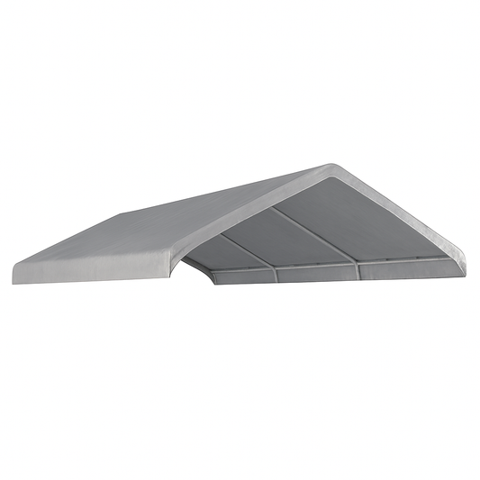 Silver 14' x 20' valance tarp used as a multi purpose canopy top