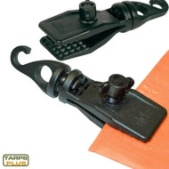 Swivel tarp clip 4 pack attached to tarp material for secure edge fastening