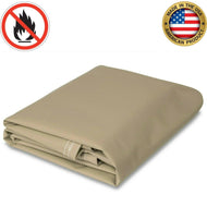 Tan 6' x 8' 18oz flame retardant vinyl tarp designed for industrial fire protection coverage