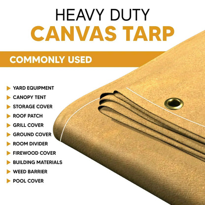 Tan 10' x 12' outdoor canvas tarp suitable for surface and utility coverage tasks