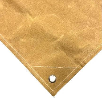 Tan 8' x 12' folded canvas tarp displayed with durable utility fabric construction
