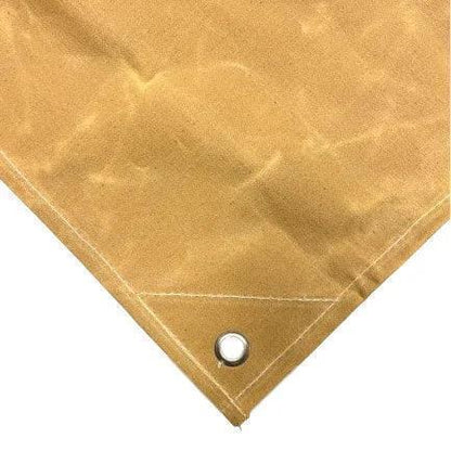 Tan 8' x 12' folded canvas tarp displayed with durable utility fabric construction
