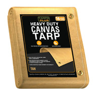 Tan 8' x 12' canvas tarp folded for durable outdoor utility coverage