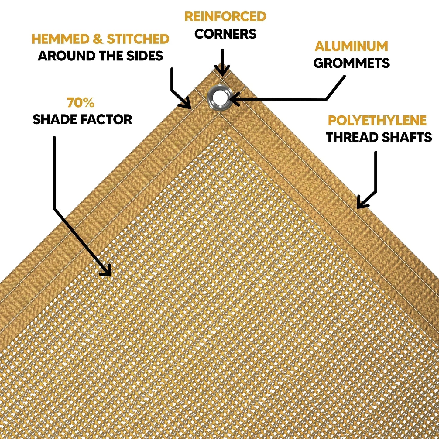 Tan 8' x 20' mesh tarp showing reinforced corner grommet support