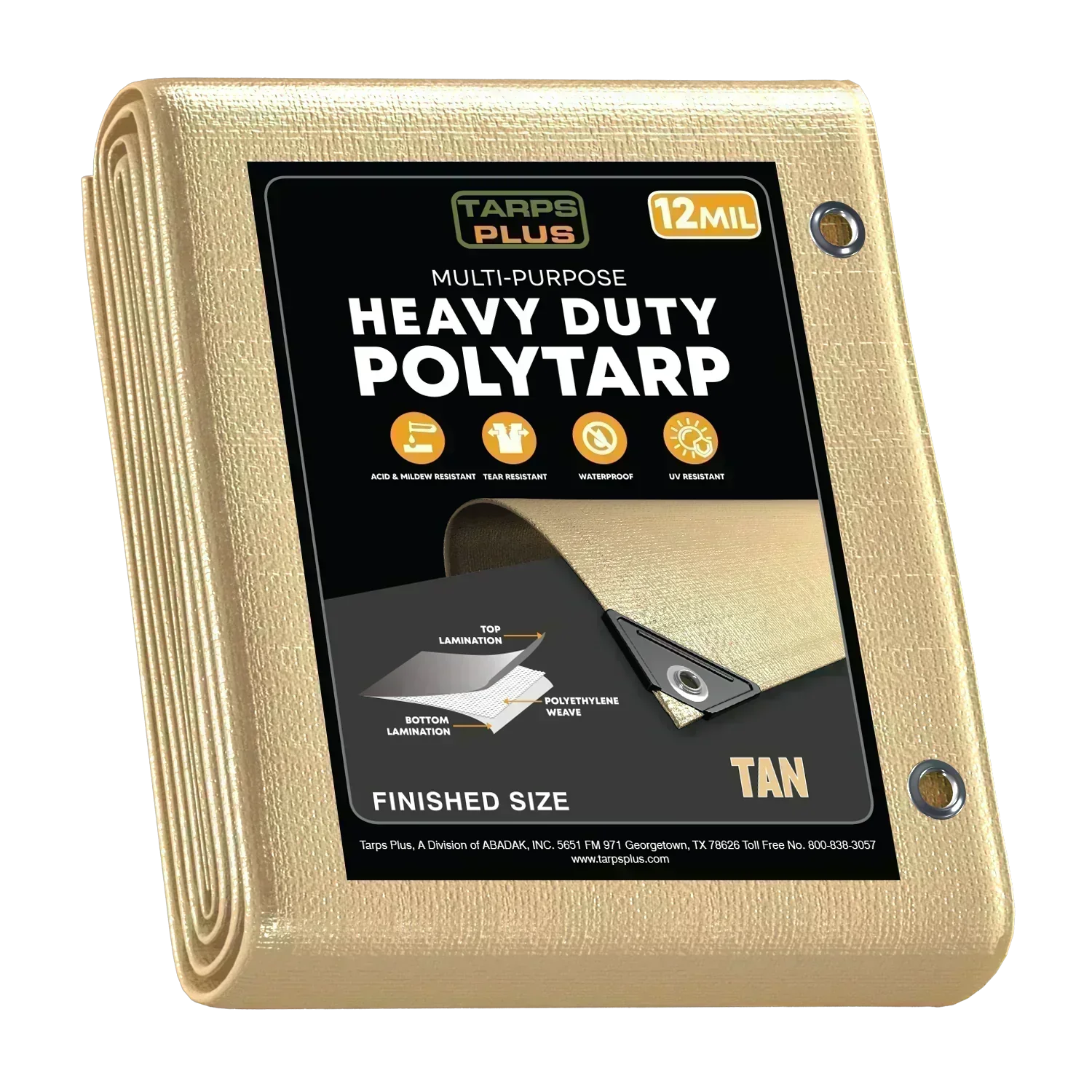 tan 12' x 16' poly tarp wide earth tone