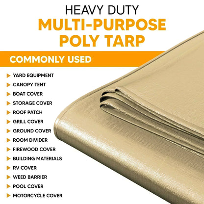 Tan 30' x 40' beige tarp suitable for workspace coverage and outdoor separation use