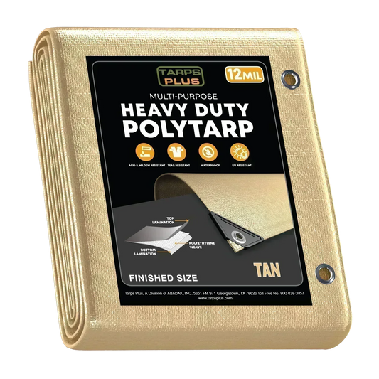 Tan 20' x 30' extra coverage tarps designed for outdoor utility and protection tasks