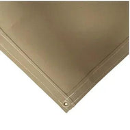 Tan 10' x 12' polyester waterproof canvas tarp with heavy fabric reinforced corner stitching