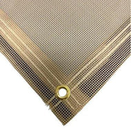Tan 5' x 7' vinyl mesh tarp with reinforced corner attachment and brass grommet