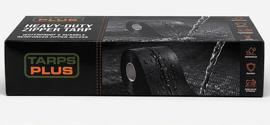 Tarps Plus heavy duty tarp zipper kit packaging box showing industrial zipper system for tarps