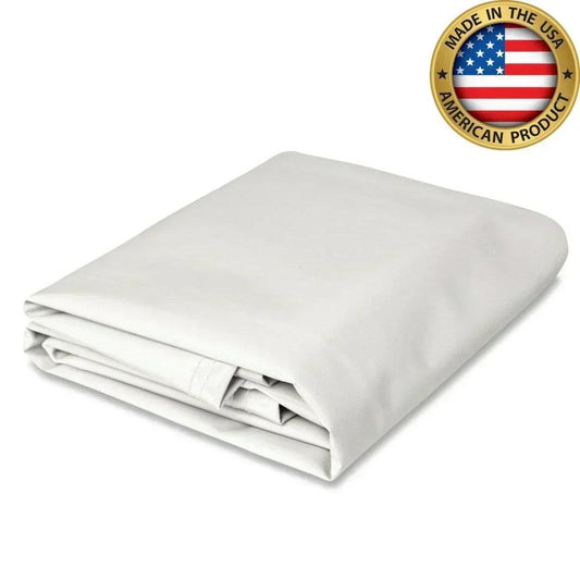 White 8' x 10' 10oz vinyl tarp designed for versatile weather protection